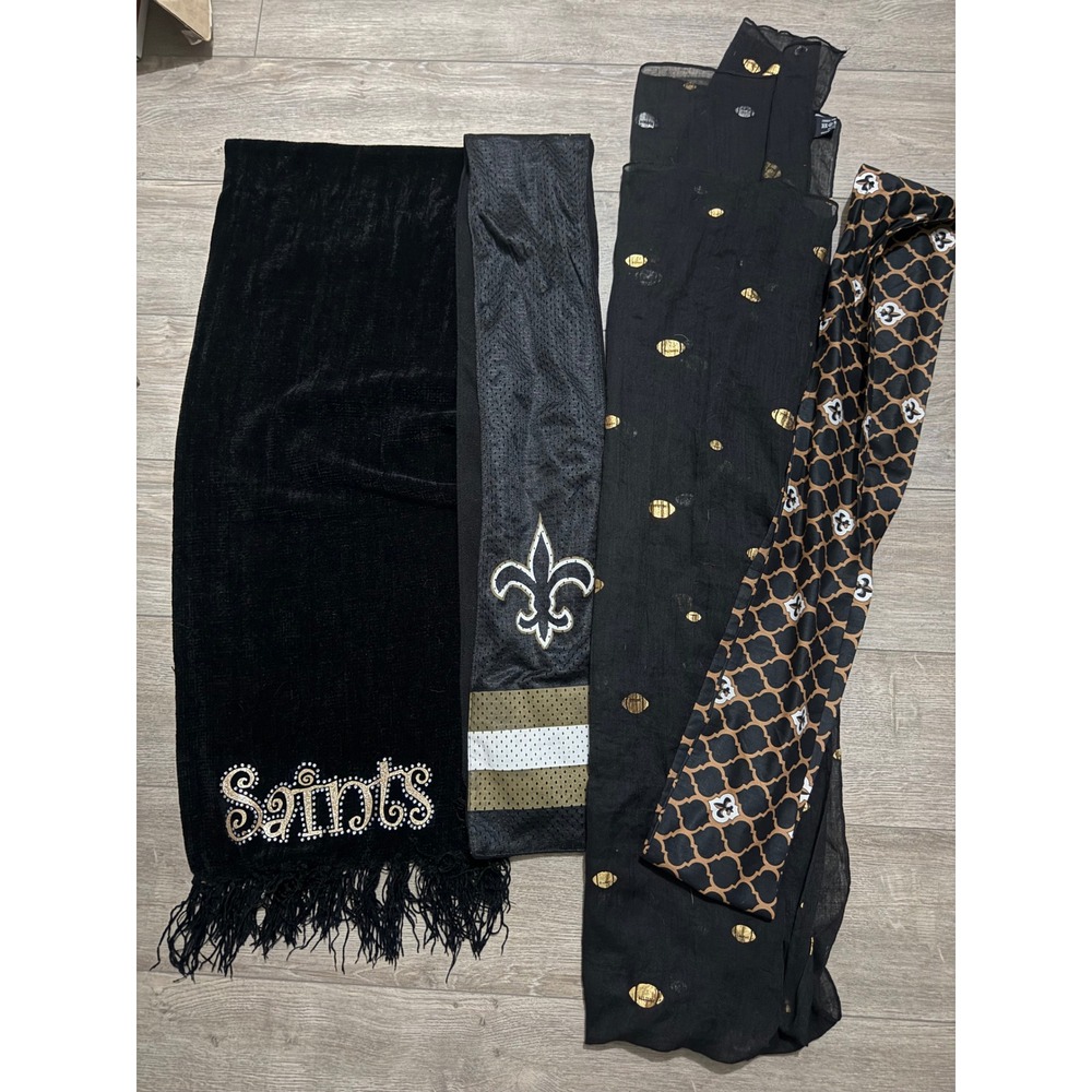 New Orleans Saints Scarf Bundle Lot of 4 Black Gold Fleur De Lis Fan Wear